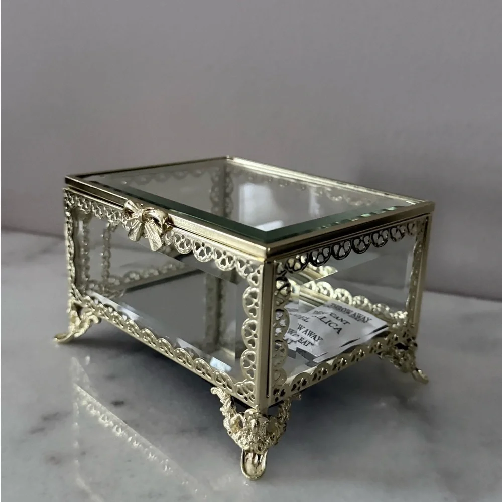 Elegant Gold Jewelry Box with Bow Detail vintage style